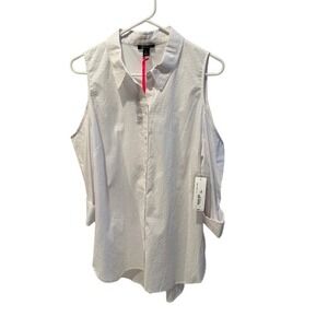 I Heart Ronson White Cold Shoulder Button Down Shirt Large NWT